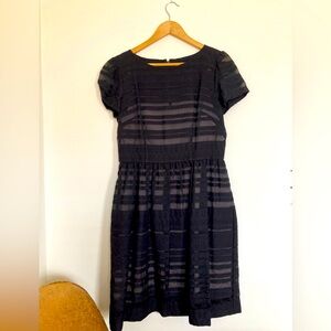 Loft dress in black with tan/cream slip and striped design!